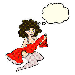 cartoon woman changing with thought bubble