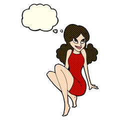cartoon attractive woman posing with thought bubble