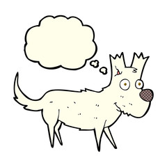 cartoon cute little dog with thought bubble