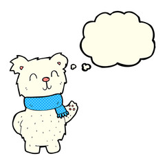 cartoon waving polar bear with thought bubble