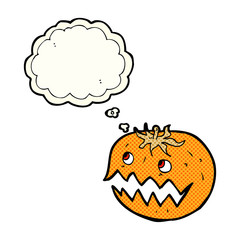 cartoon pumpkin with thought bubble