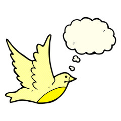 cartoon flying bird with thought bubble