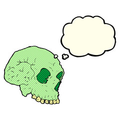 cartoon spooky skull with thought bubble