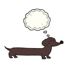 cartoon dachshund with thought bubble