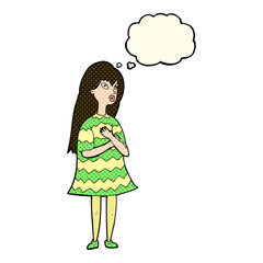 cartoon surprised girl with thought bubble