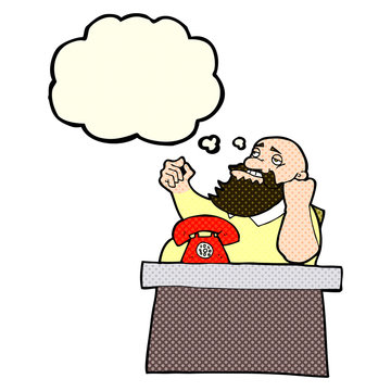recommend clip art: cartoon arrogant boss man with thought bubble