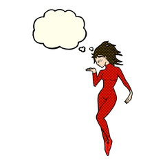 cartoon future space woman with thought bubble