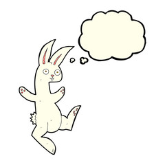 funny cartoon white rabbit with thought bubble