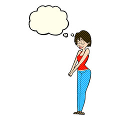 cartoon content woman with thought bubble