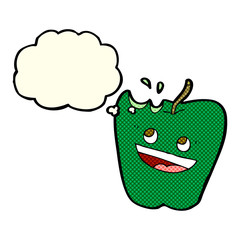 happy apple cartoon with thought bubble