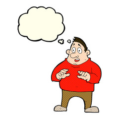 cartoon excited overweight man with thought bubble