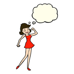 cartoon woman with can do attitude with thought bubble