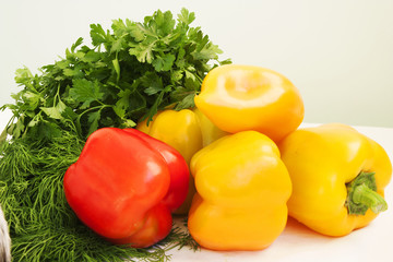 Fototapeta na wymiar peppers, parsley and dill