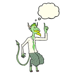 cartoon demon boss in shirt and tie with thought bubble