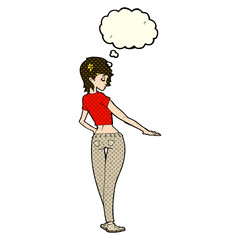 cartoon pretty girl in jeans and tee with thought bubble
