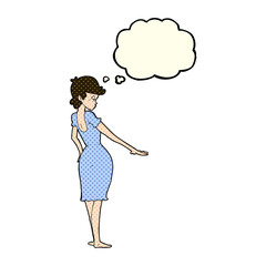 cartoon pretty woman looking at nails with thought bubble