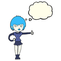 cartoon vampire girl giving thumbs up sign with thought bubble