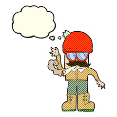 cartoon man smoking pot with thought bubble