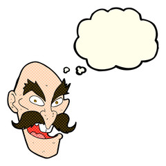 cartoon evil old man face with thought bubble