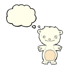 cartoon happy little polar bear with thought bubble