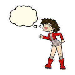 cartoon girl in leather jacket with thought bubble
