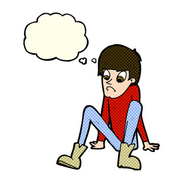 recommend clip art: cartoon boy sitting on floor with thought bubble