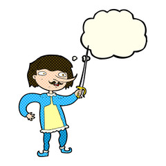 cartoon man with sword with thought bubble