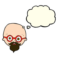 cartoon shocked man with beard with thought bubble
