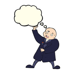 cartoon mad scientist with thought bubble