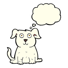 cartoon happy dog with thought bubble