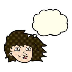 cartoon female face with thought bubble