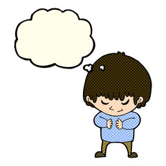 cartoon shy boy with thought bubble