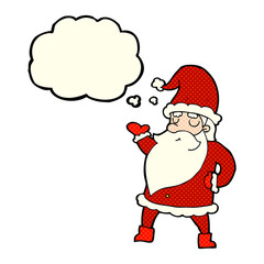 cartoon santa claus with thought bubble