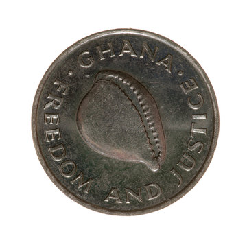  Ghana cedi coin twenty isolated on a white background. top view