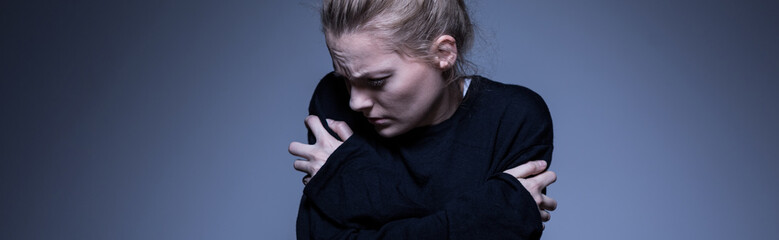 Skinny woman with mental illness