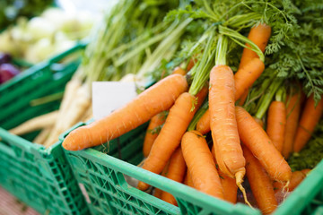 Healthy organic carrots at farmers market