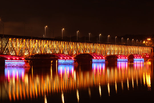 Illuminated bridge in Plock Poland