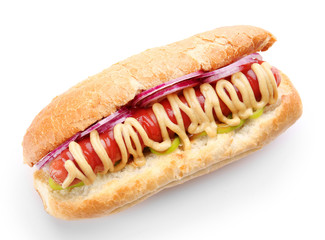 Fresh hot dog isolated on white