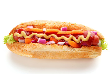 Fresh hot dog isolated on white