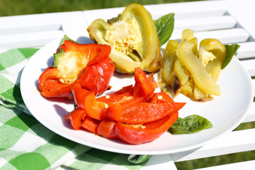 Grilled vegetables on plate closeup
