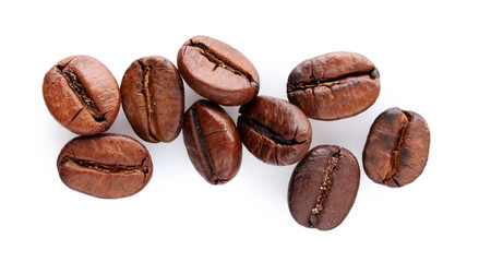 Brown coffee beans isolated on white