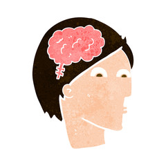 cartoon head with brain symbol