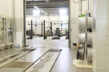 Interior of a car repair shop