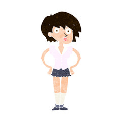 cartoon surprised woman with hands on hips