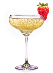 Glass of champagne with strawberry isolated on a white 