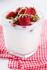 Homemade yoghurt with fresh strawberries.selective focus