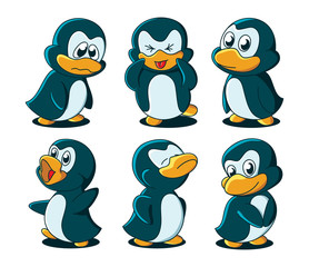 Cute cartoon baby penguins. No gradients, all in separate layers