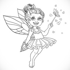 Cute little summer fairy girl with a Magic wand outline isolated