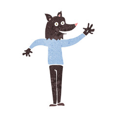 cartoon waving wolf man