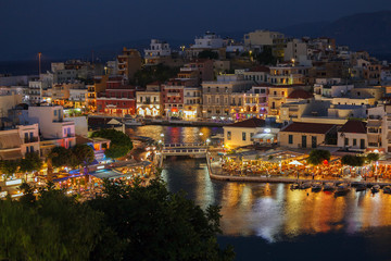 Fototapeta na wymiar Agios Nikolaos City at Night, Crete, Greece